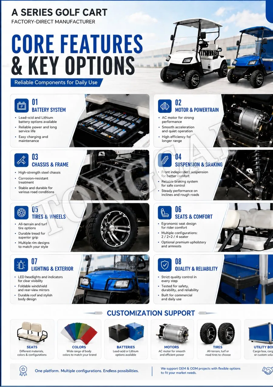 A Model golf cart accessories wheels battery and body options