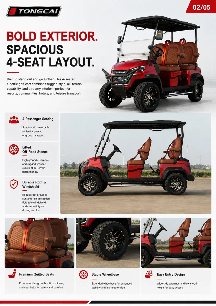 E upgraded golf cart rugged exterior and special seat factory details