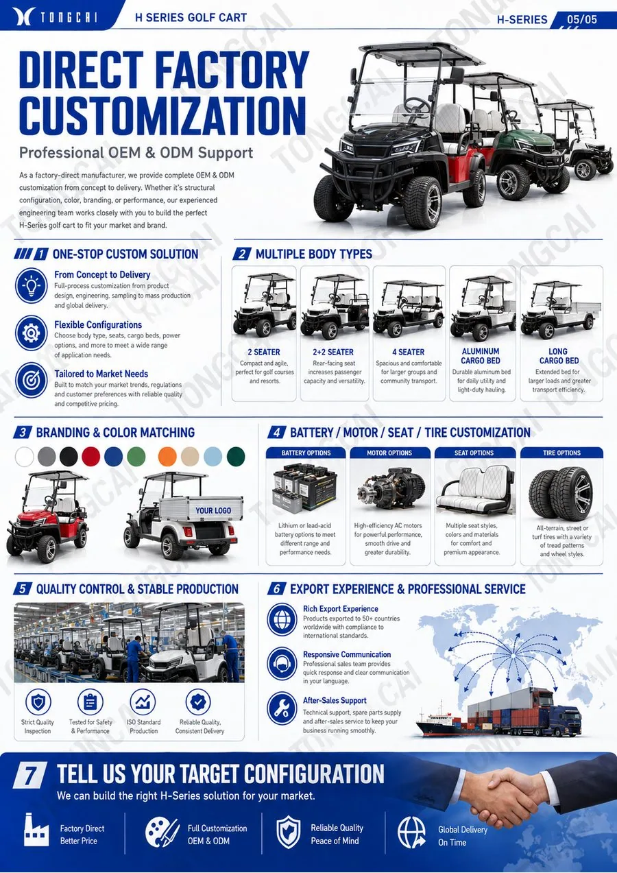 H Model cargo golf cart customization and core feature options
