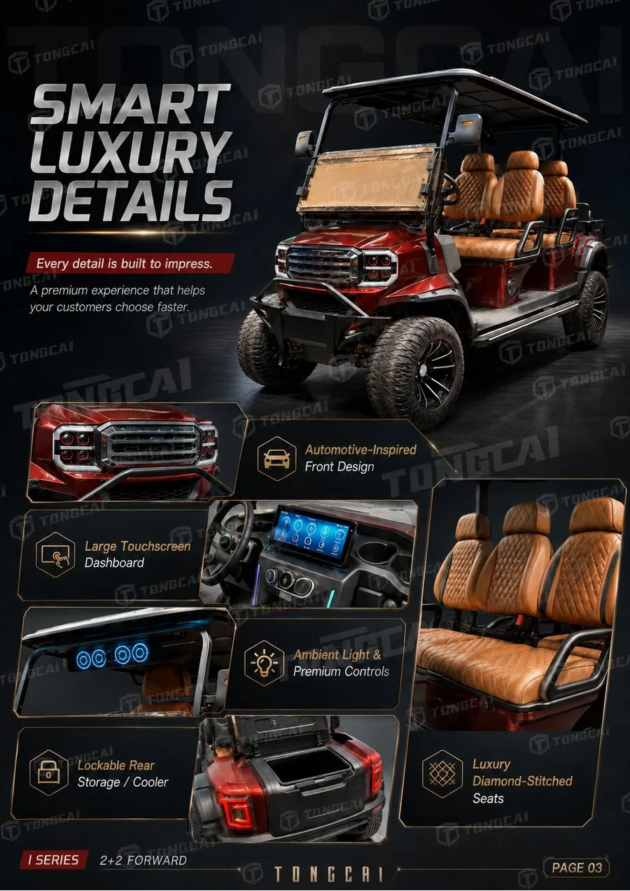 I Model luxury electric golf cart cockpit and comfort details