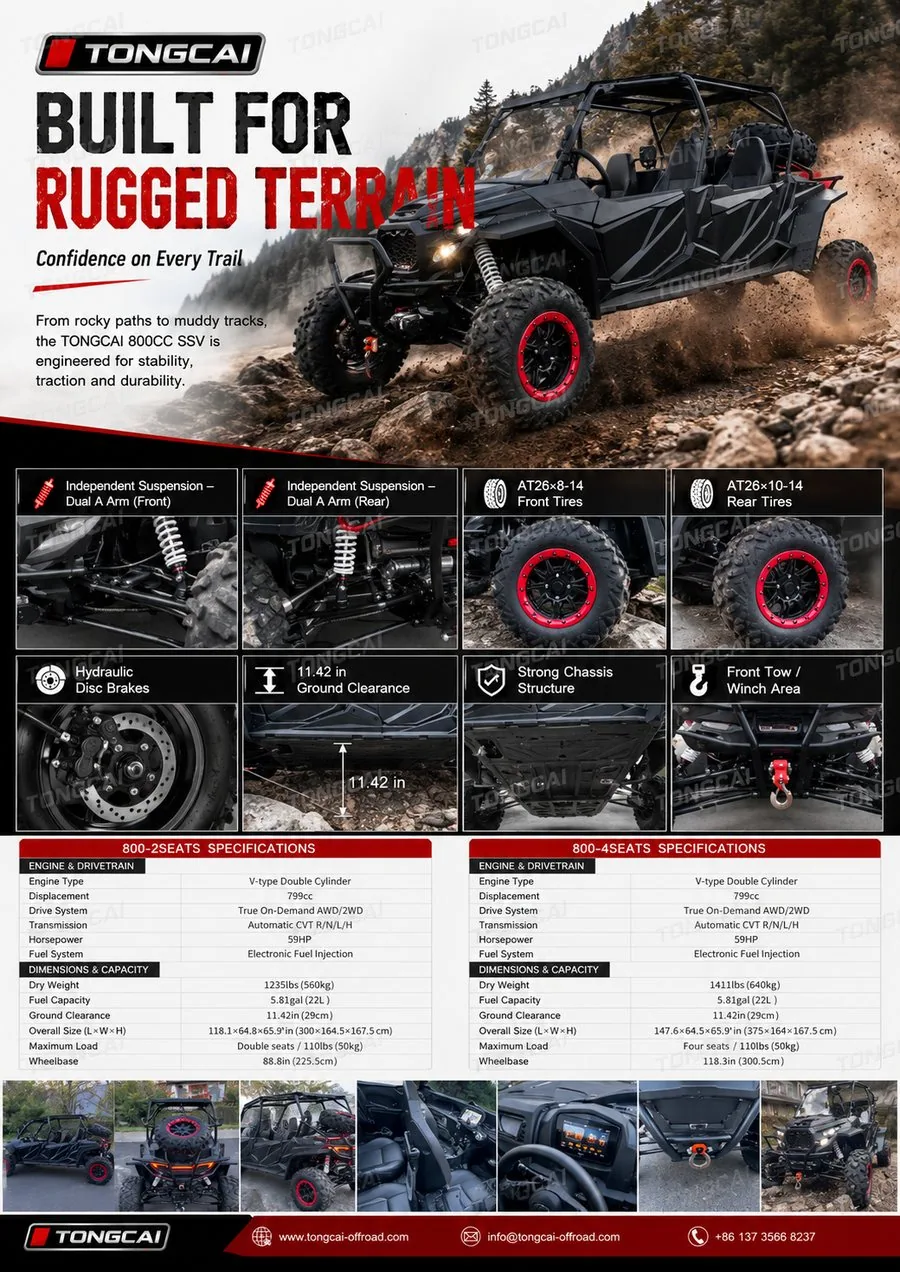 800CC SSV UTV rugged terrain performance and chassis details